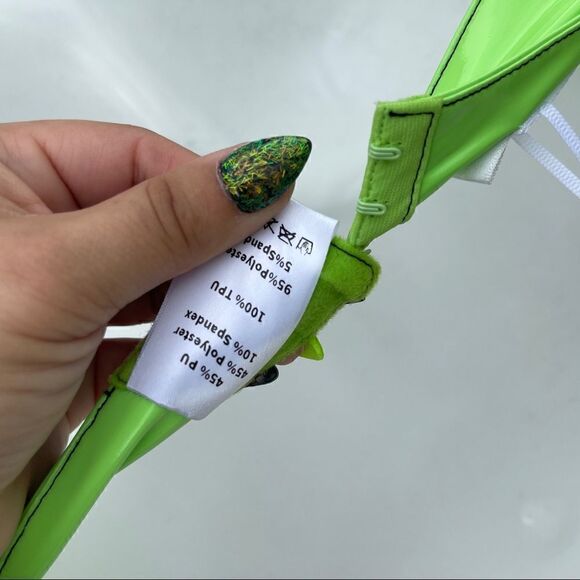 NWT Red night gothic reflective neon buckle bra Sz M costume cosplay EDM RAVE - Picture 8 of 9